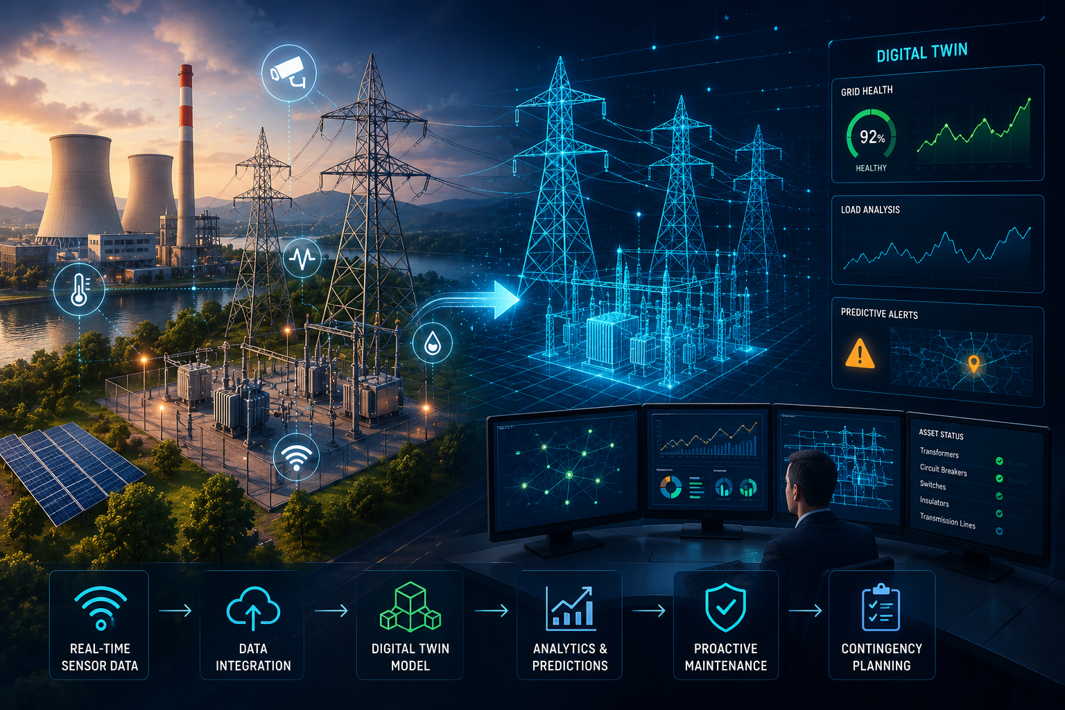 Digital Twins in Power Grid Modeling: Harnessing Real‑Time Sensor Data for Proactive Maintenance and Contingency Planning